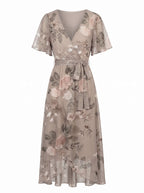 Sandra | Women's Floral Chiffon Wrap Midi Dress