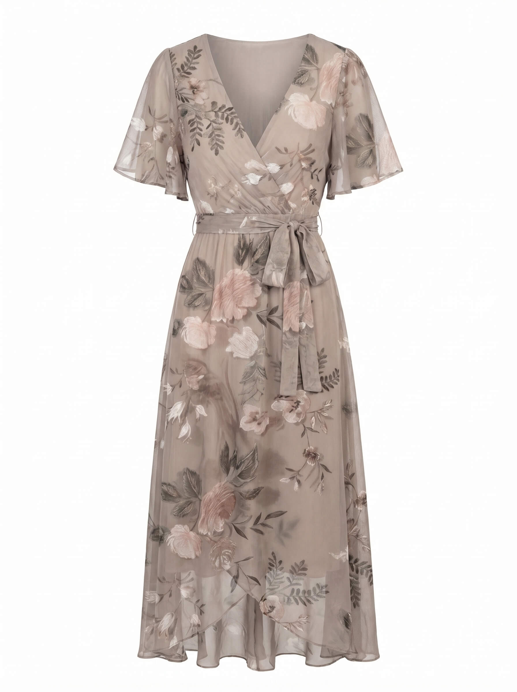 Sandra | Women's Floral Chiffon Wrap Midi Dress