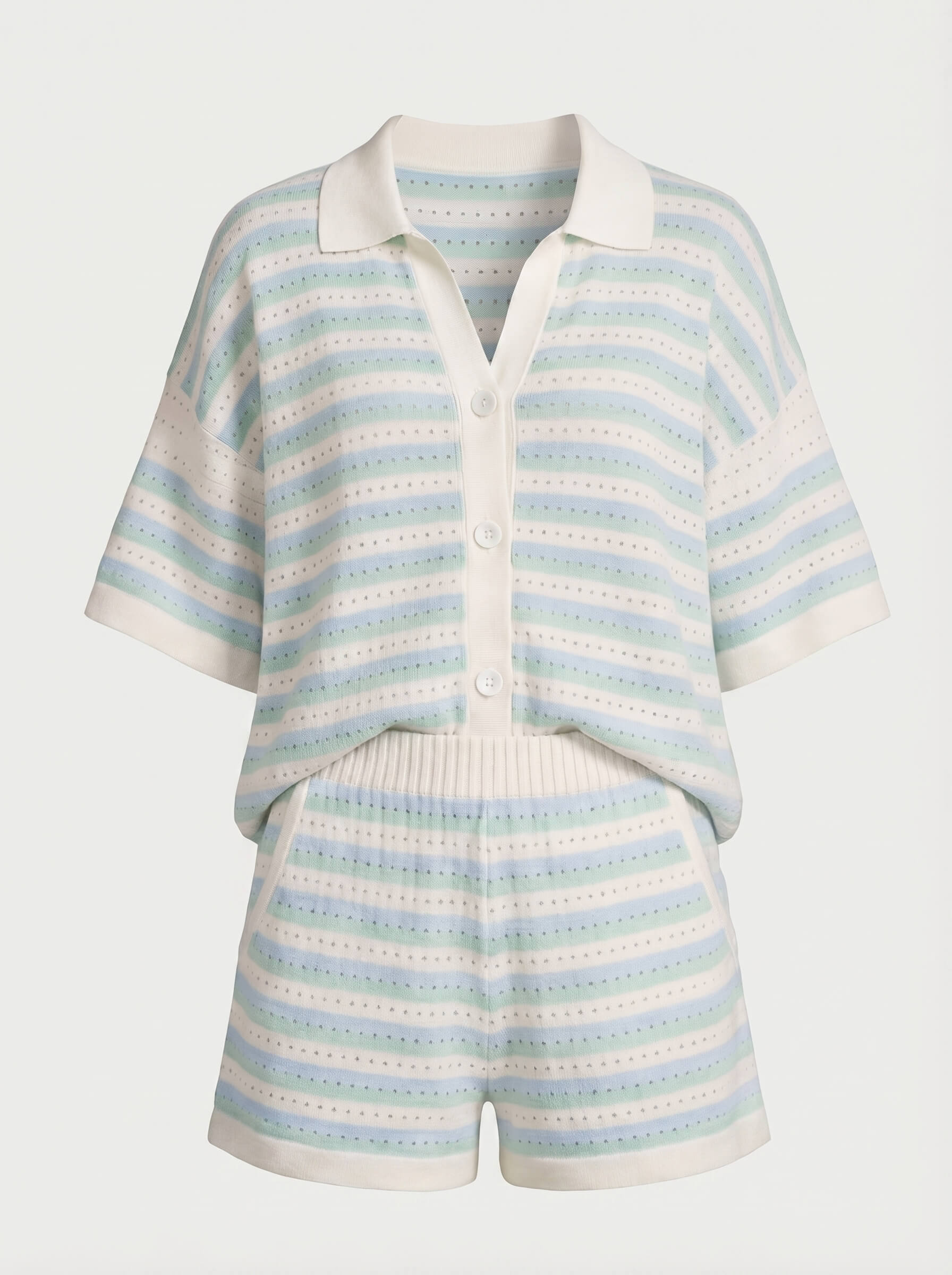 Sunny | Women's Striped Knit Polo & Shorts Co-ord Set