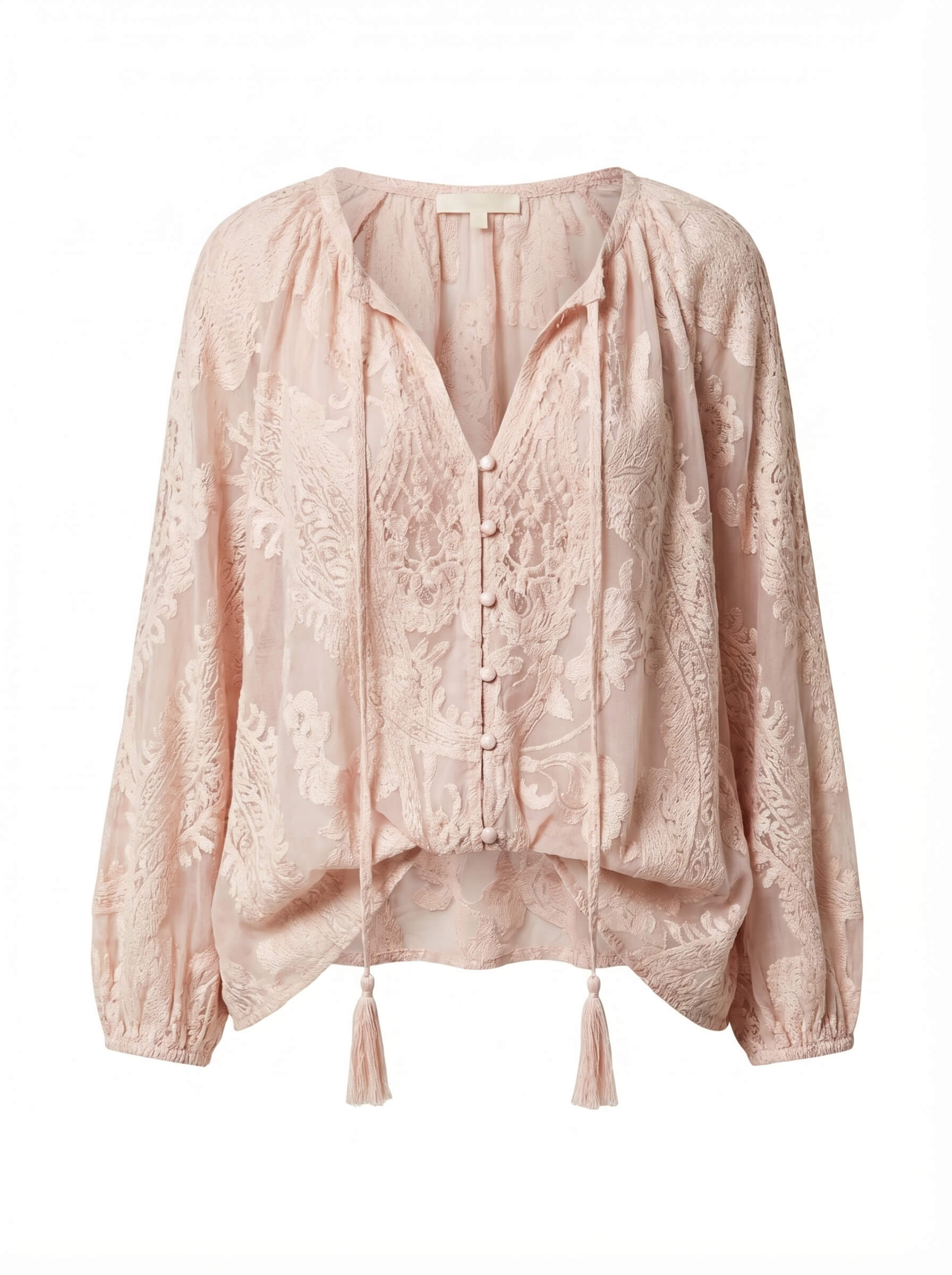 Sara | Women's Boho Lace Blouse with Tassel Tie Neckline