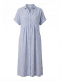 Tracey | Women's Striped Linen Shirt Midi Dress