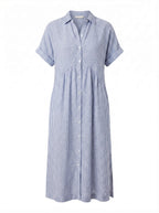 Tracey | Women's Striped Linen Shirt Midi Dress