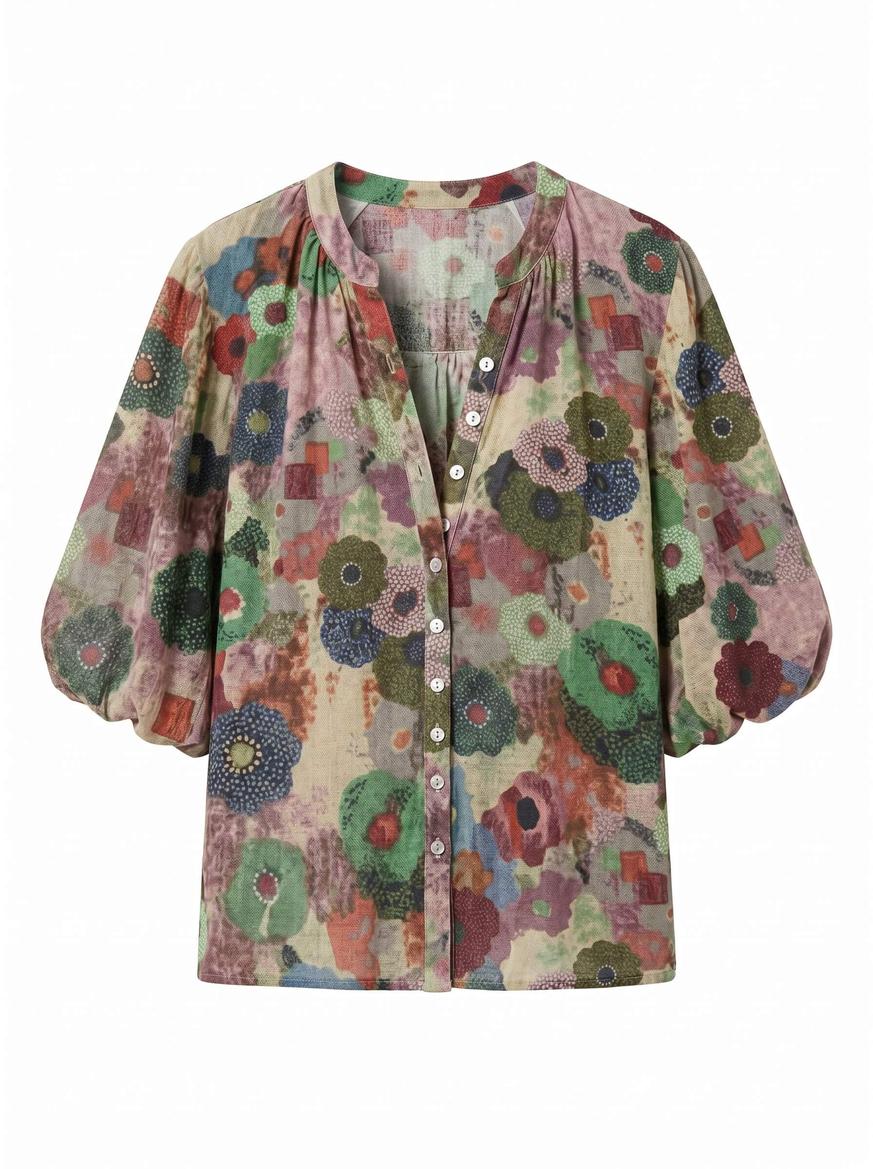 Leah | Women's Abstract Floral Balloon Sleeve Blouse