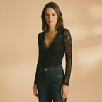 Sharon | Women's Lace Sleeve V-Neck Bodysuit