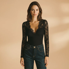 Sharon | Women's Lace Sleeve V-Neck Bodysuit