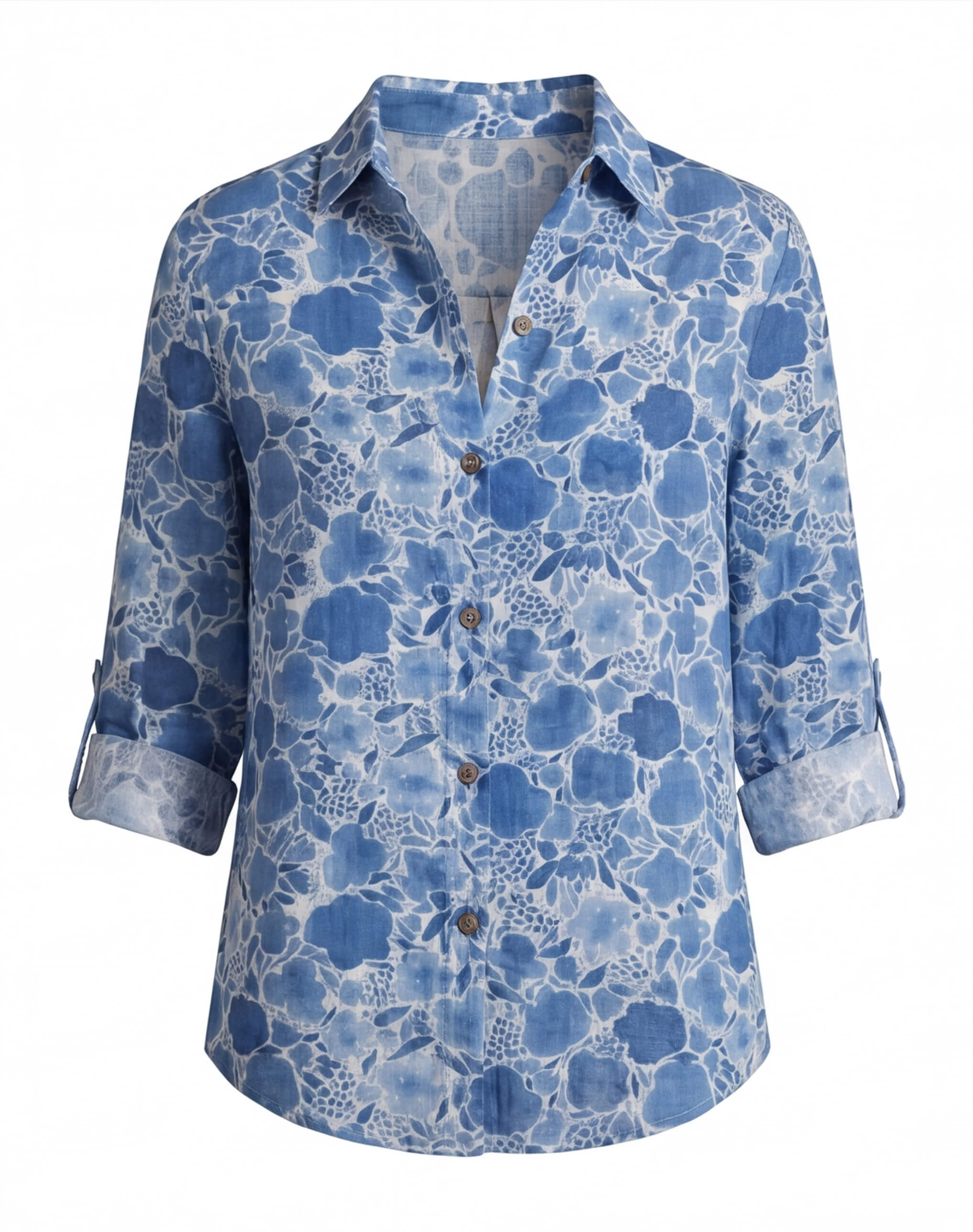 Claire | Women's Floral Print Linen Button-Up Shirt