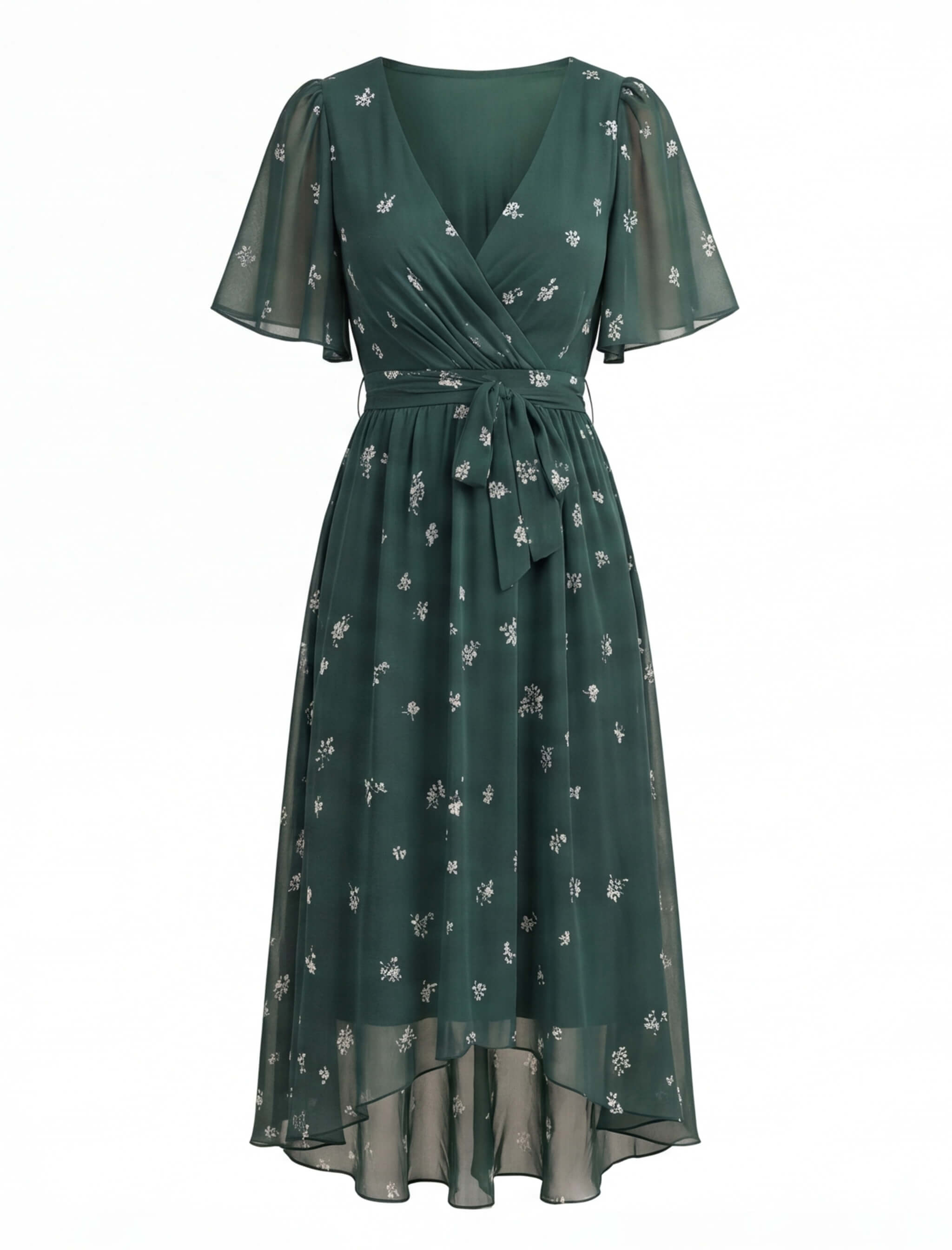 Sandra | Women's Floral Chiffon Wrap Midi Dress
