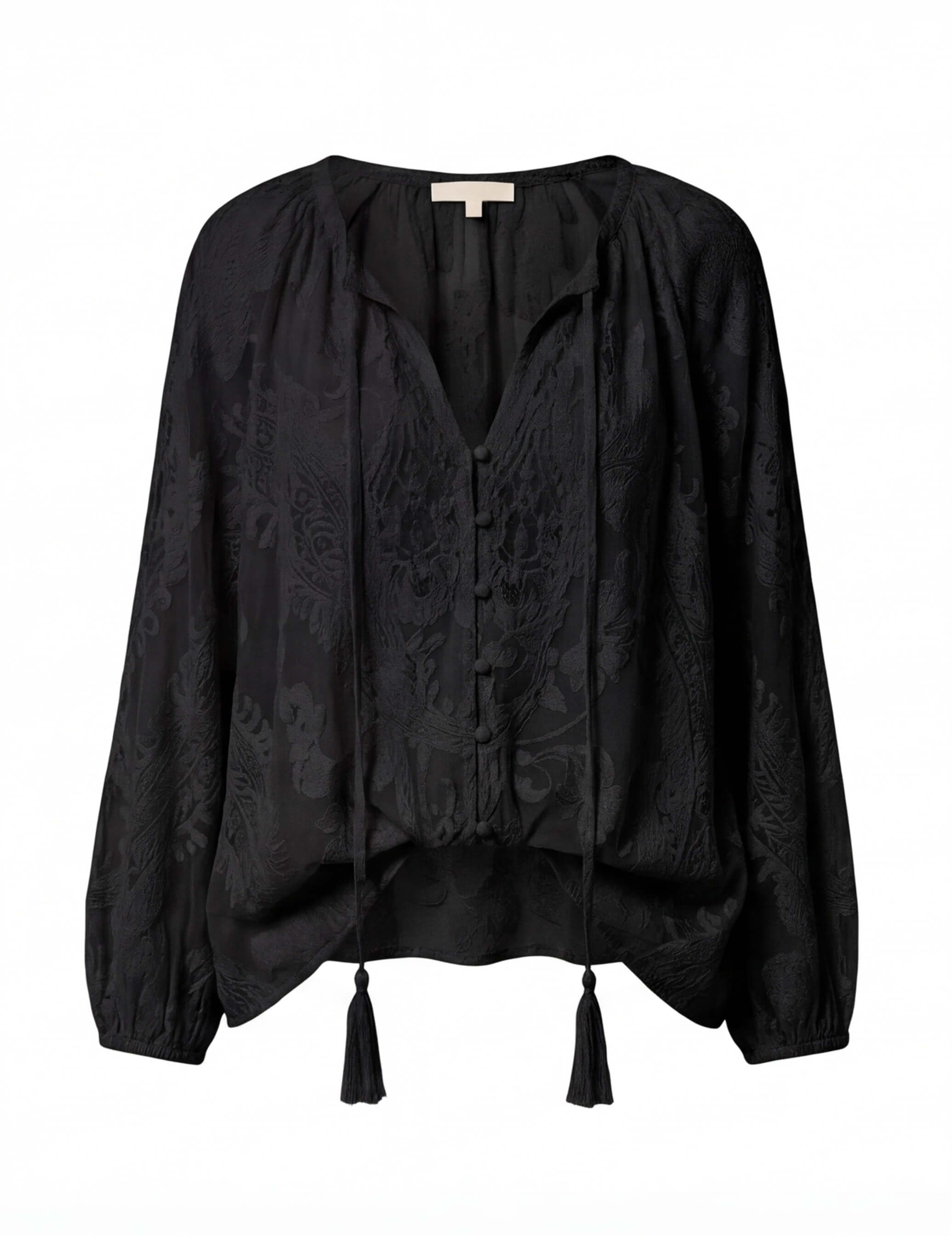 Sara | Women's Boho Lace Blouse with Tassel Tie Neckline
