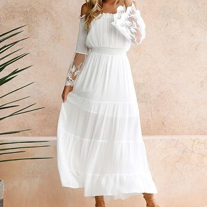 Katie | Women's Off-Shoulder Lace Sleeve Maxi Dress