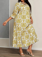 Jade | Women's Boho Damask Print Tiered Maxi Dress