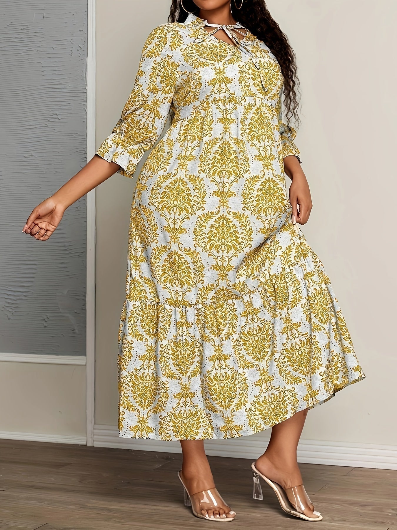 Jade | Women's Boho Damask Print Tiered Maxi Dress