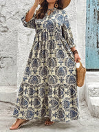 Jade | Women's Boho Damask Print Tiered Maxi Dress
