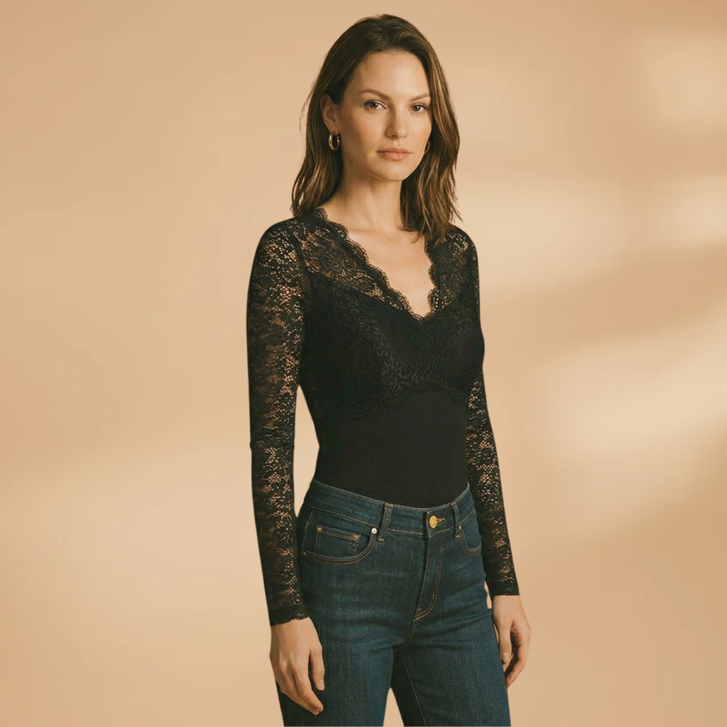 Sharon | Women's Lace Sleeve V-Neck Bodysuit