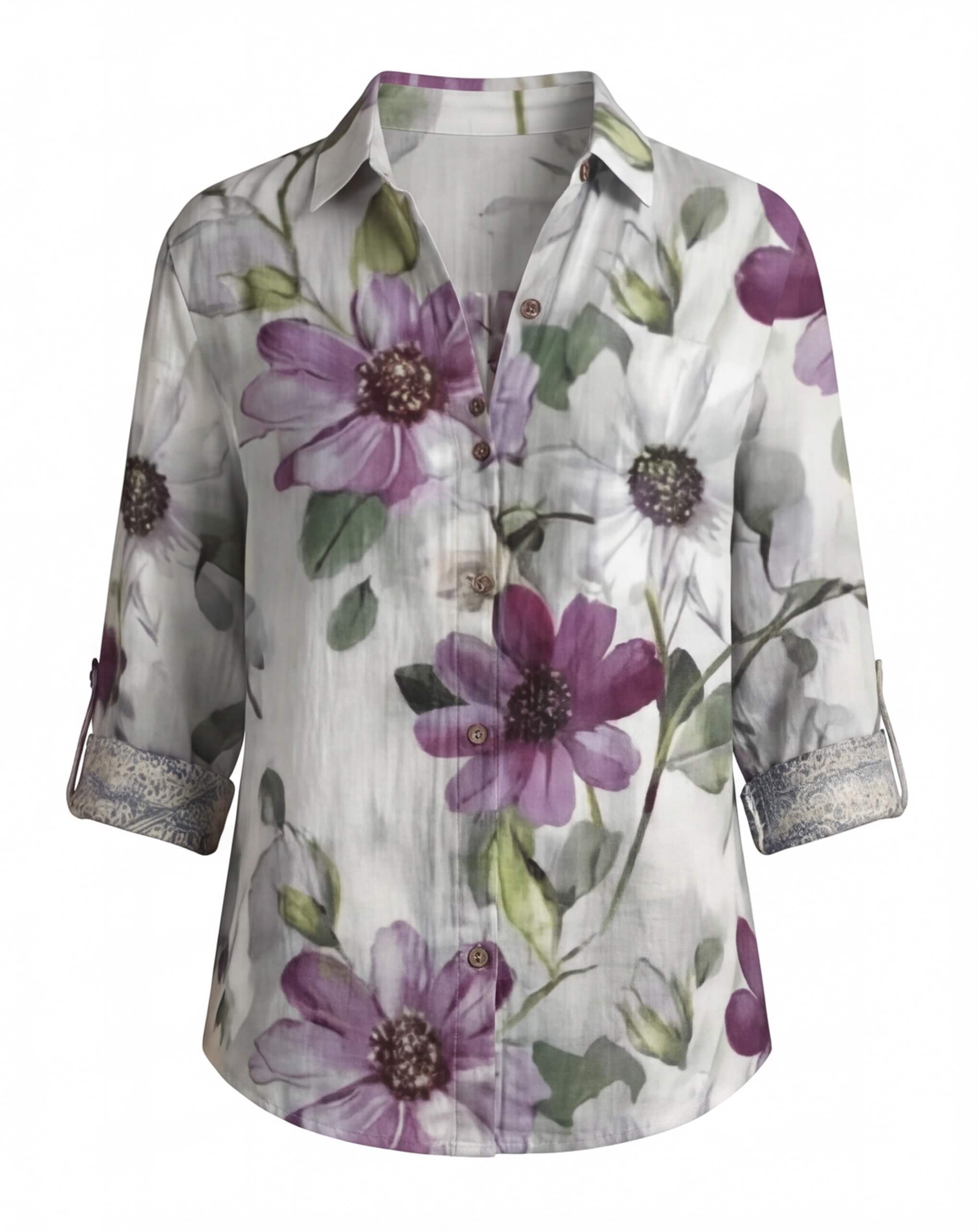 Claire | Women's Floral Print Linen Button-Up Shirt