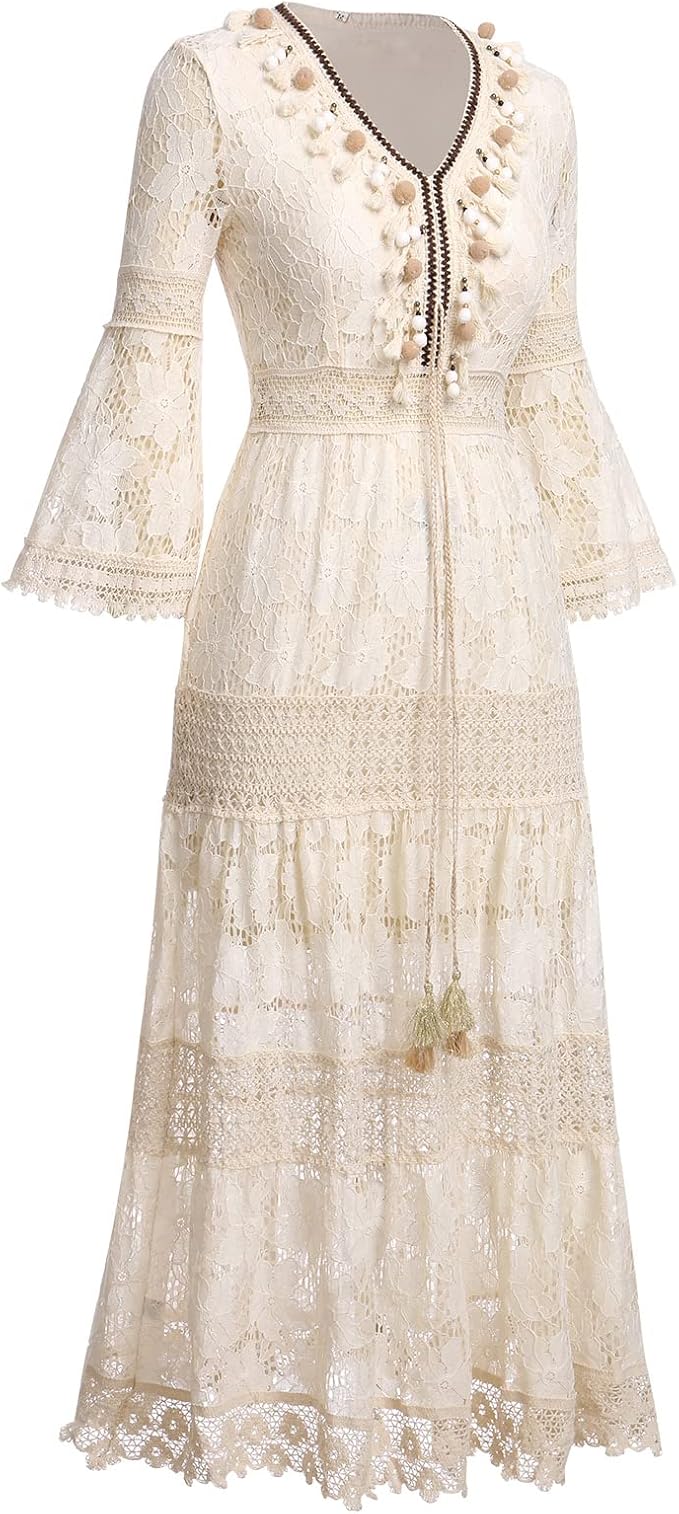 Violet | Women's Boho Lace Tiered Maxi Dress