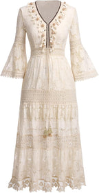 Violet | Women's Boho Lace Tiered Maxi Dress