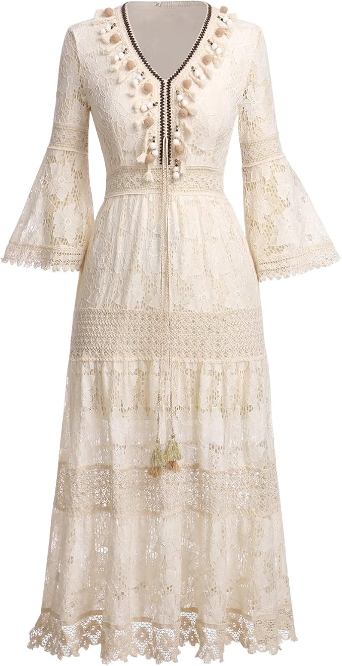 Violet | Women's Boho Lace Tiered Maxi Dress