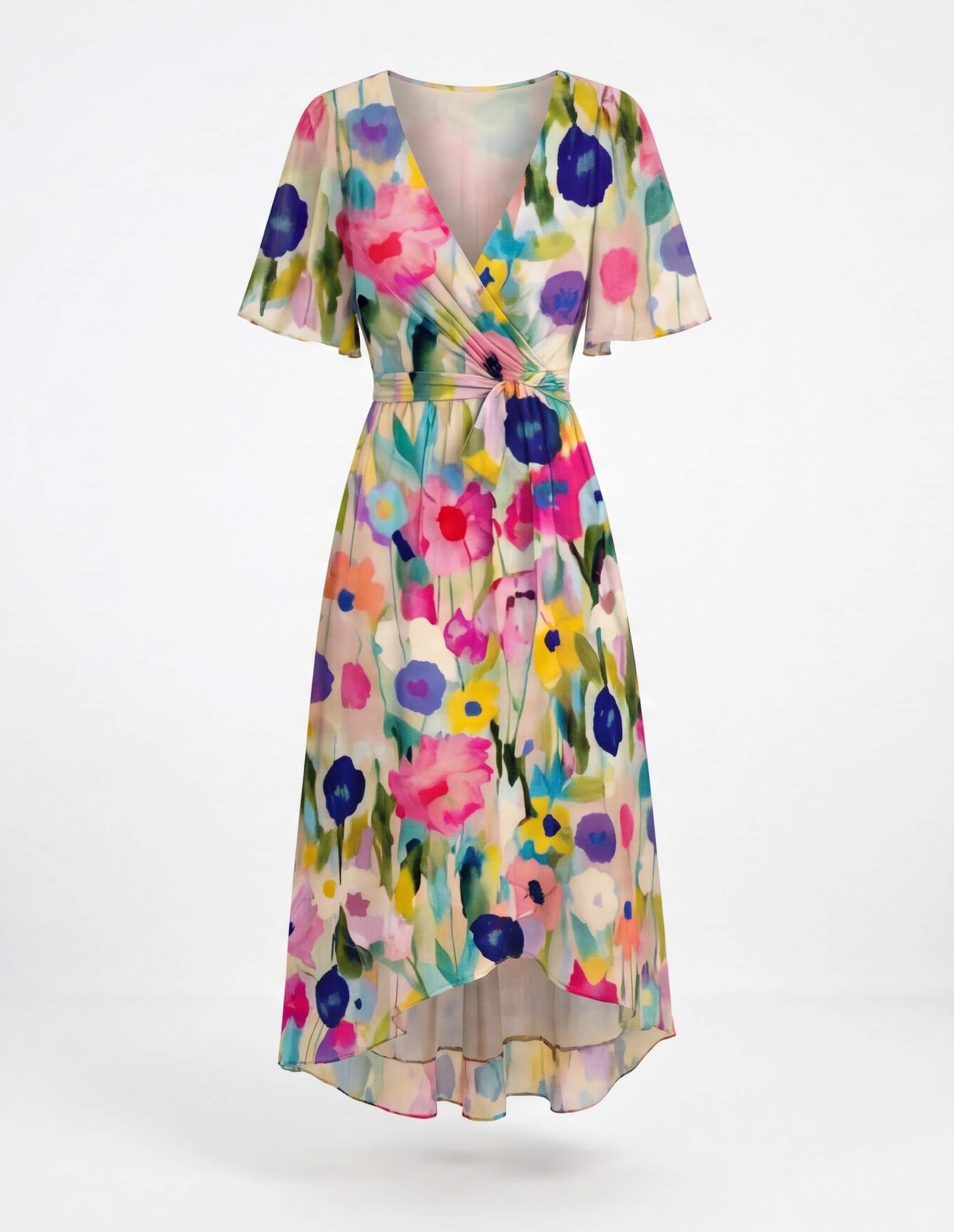 Sandra | Women's Floral Chiffon Wrap Midi Dress