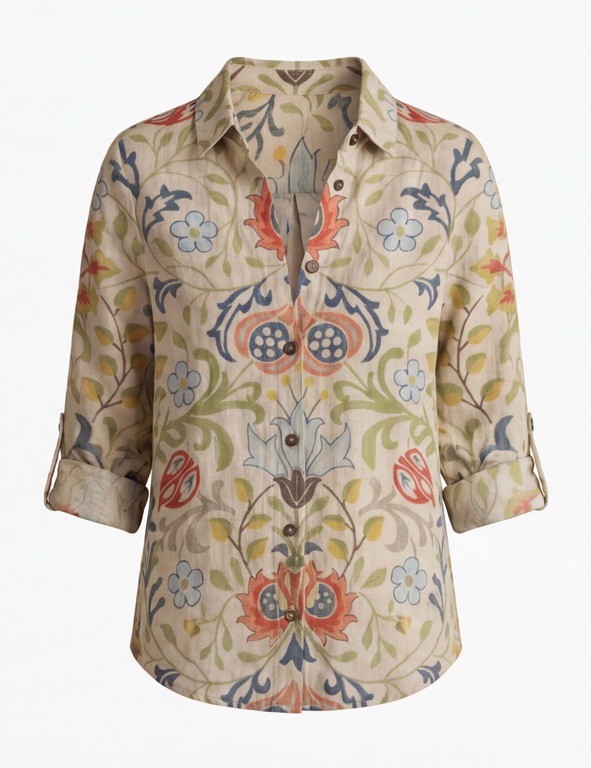Claire | Women's Floral Print Linen Button-Up Shirt