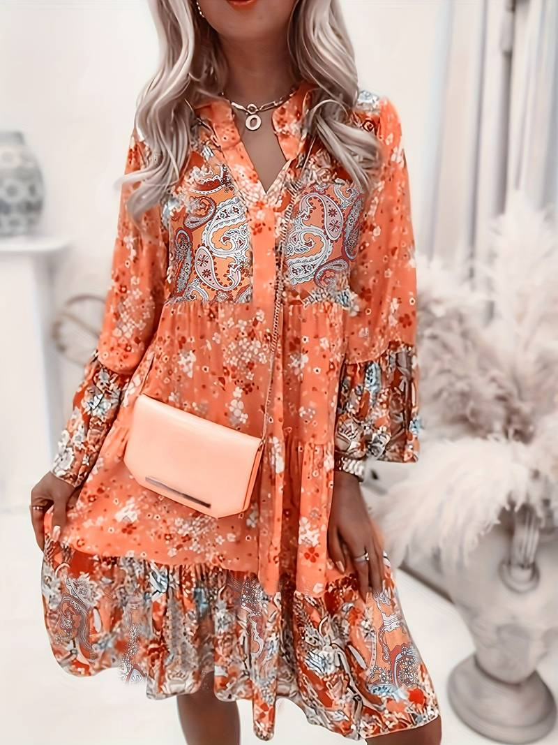 Poppy | Women's Boho Print Tiered Midi Dress