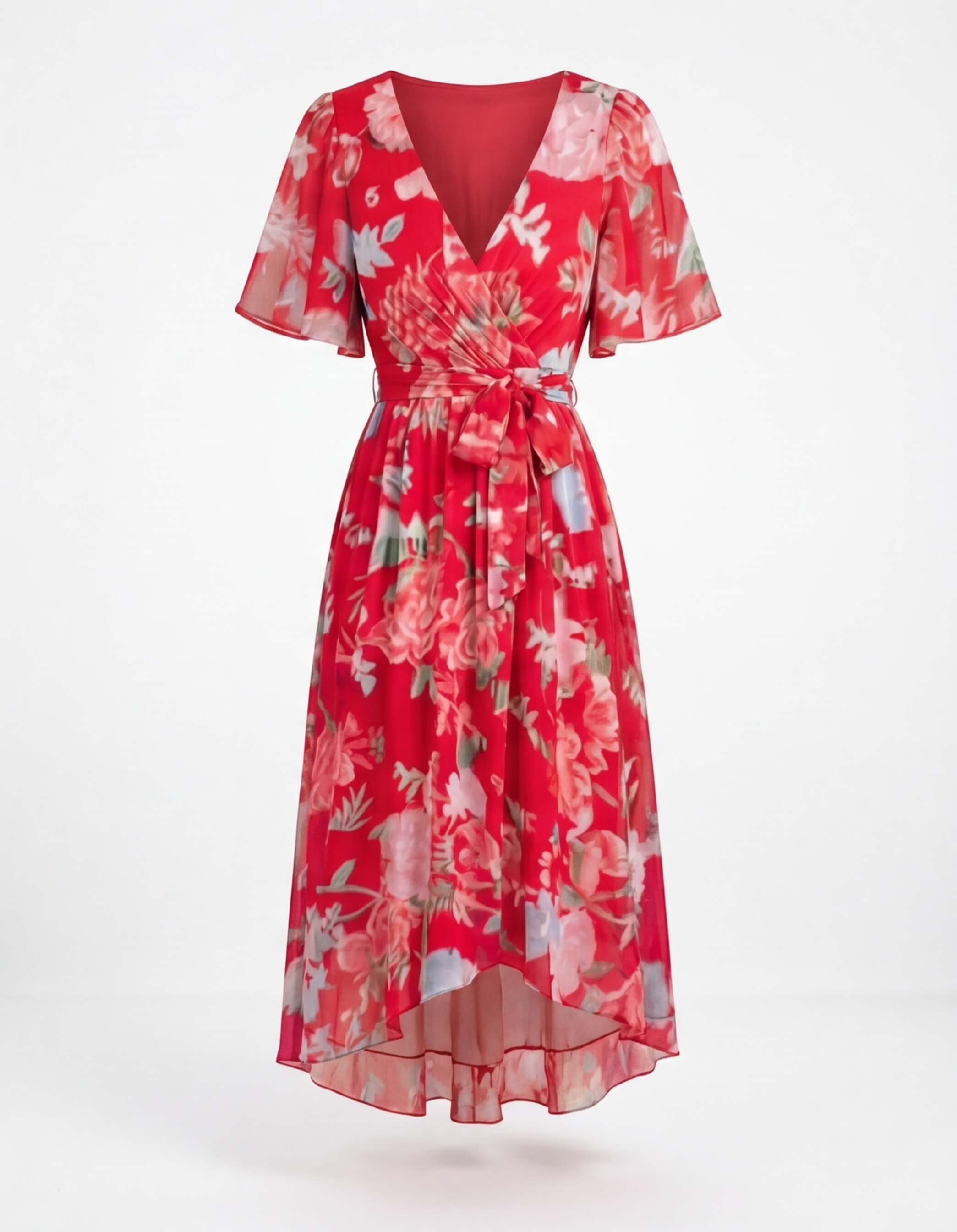 Sandra | Women's Floral Chiffon Wrap Midi Dress