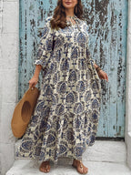 Jade | Women's Boho Damask Print Tiered Maxi Dress