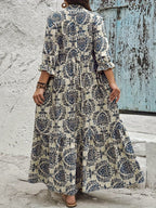 Jade | Women's Boho Damask Print Tiered Maxi Dress