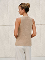 Amanda | Women's Gold Halter Neck Cross-Front Knit Top