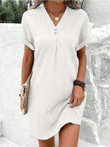 Zoe | Women's Relaxed Textured V-Neck Midi Dress