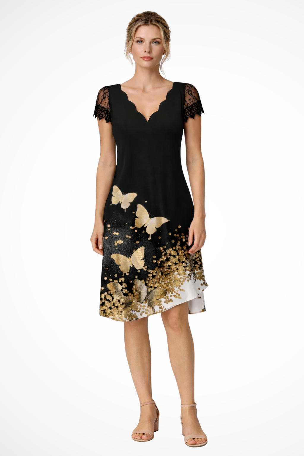 Helene | Women Lace Sleeve Midi Wedding Guest Dress