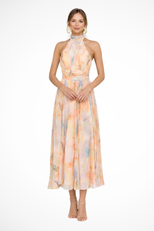 Megan | Women Abstract Print Halter Neck Maxi Dress