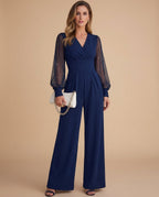 Karen | Women's Glitter Mesh Sleeve Wide Leg Jumpsuit