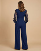 Karen | Women's Glitter Mesh Sleeve Wide Leg Jumpsuit