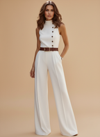 Anna | Women's Sleeveless Button-Front Wide Leg Jumpsuit