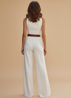 Anna | Women's Sleeveless Button-Front Wide Leg Jumpsuit
