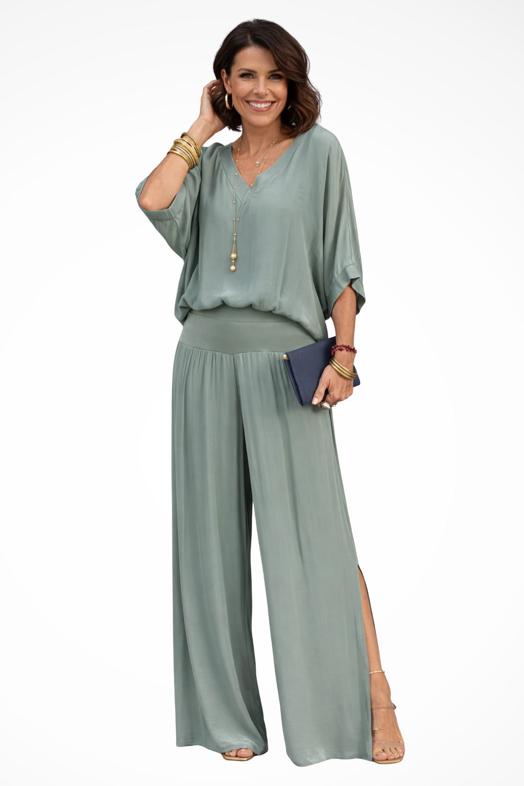 Margo | Women Elegant Layered Top and Wide Leg Trousers 2 Piece Set