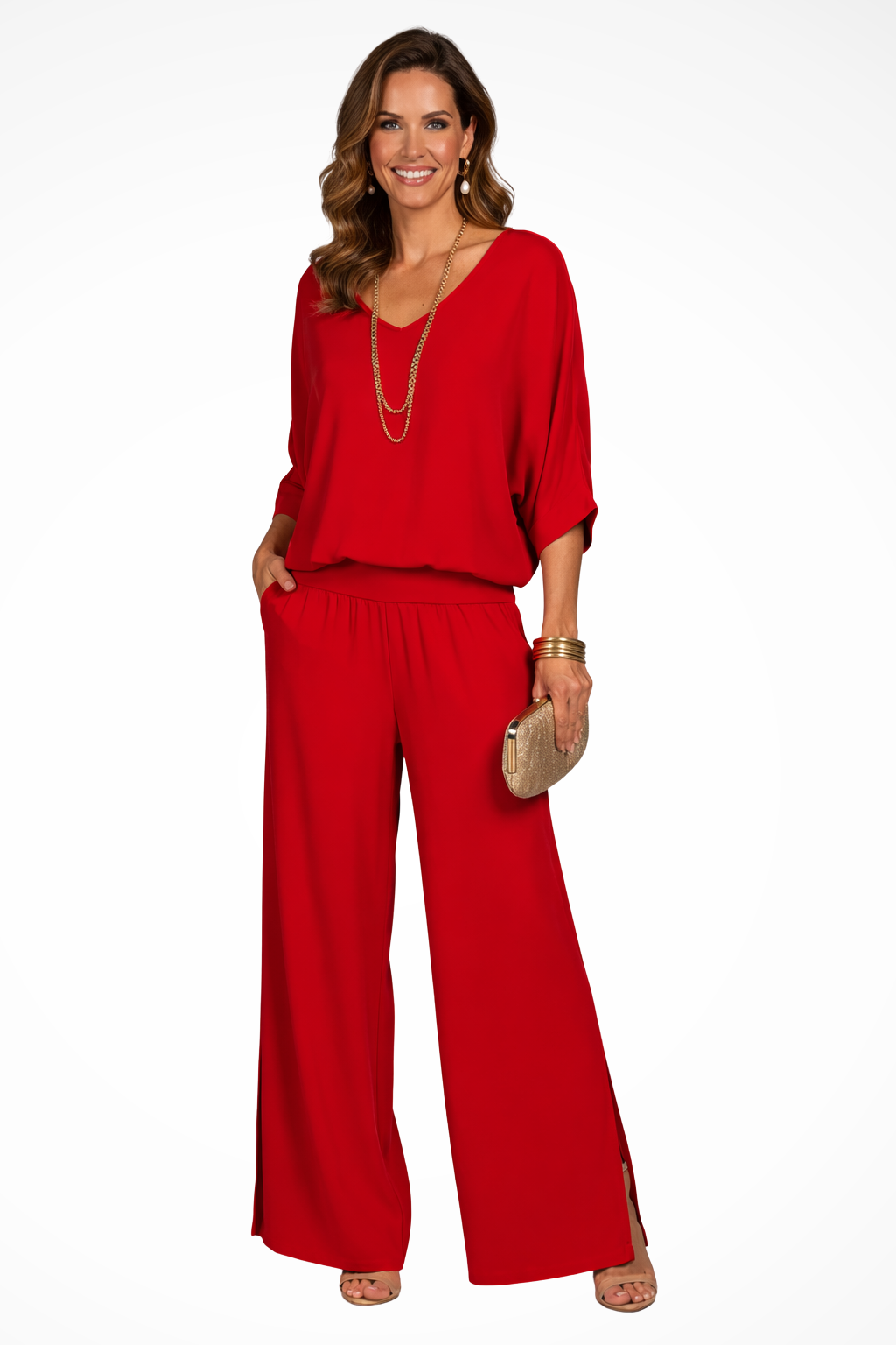 Margo | Women Elegant Layered Top and Wide Leg Trousers 2 Piece Set
