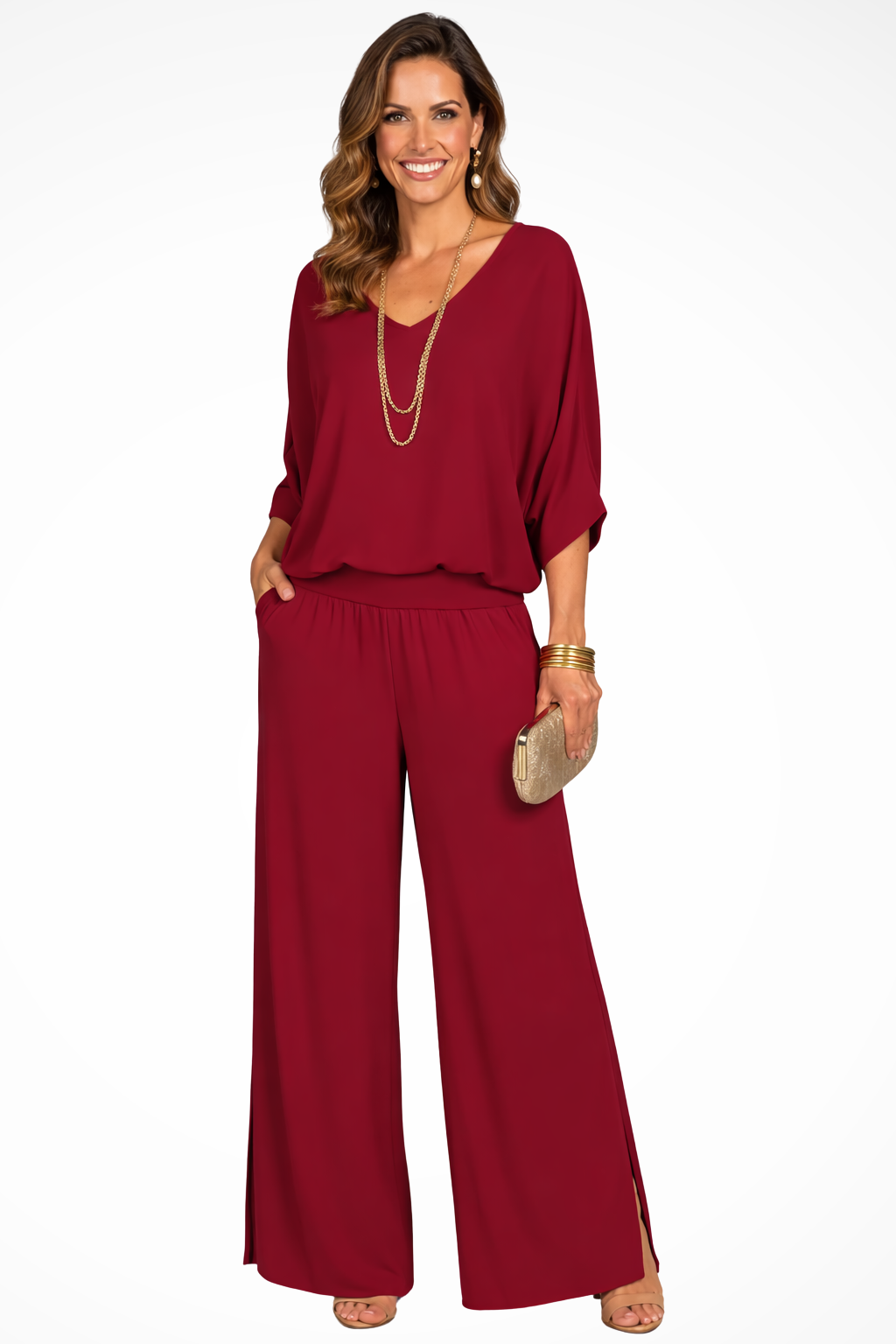 Margo | Women Elegant Layered Top and Wide Leg Trousers 2 Piece Set