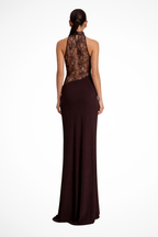 Genevieve | Women Halter Neck Lace Panel Sleeveless Wedding Guest Maxi Dress