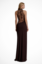 Genevieve | Women Halter Neck Lace Panel Sleeveless Wedding Guest Maxi Dress
