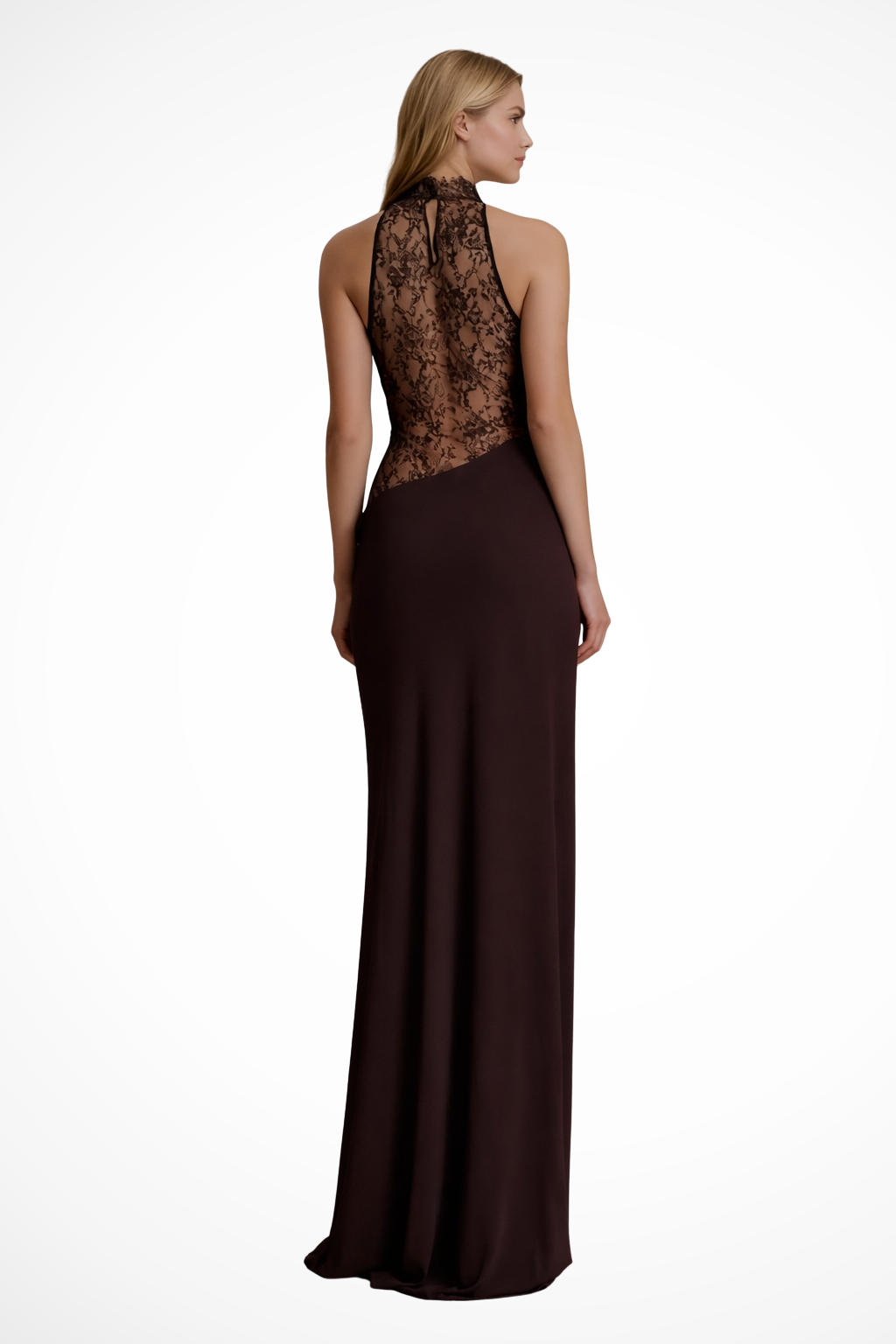 Genevieve | Women Halter Neck Lace Panel Sleeveless Wedding Guest Maxi Dress