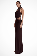 Genevieve | Women Halter Neck Lace Panel Sleeveless Wedding Guest Maxi Dress