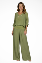 Margo | Women Elegant Layered Top and Wide Leg Trousers 2 Piece Set