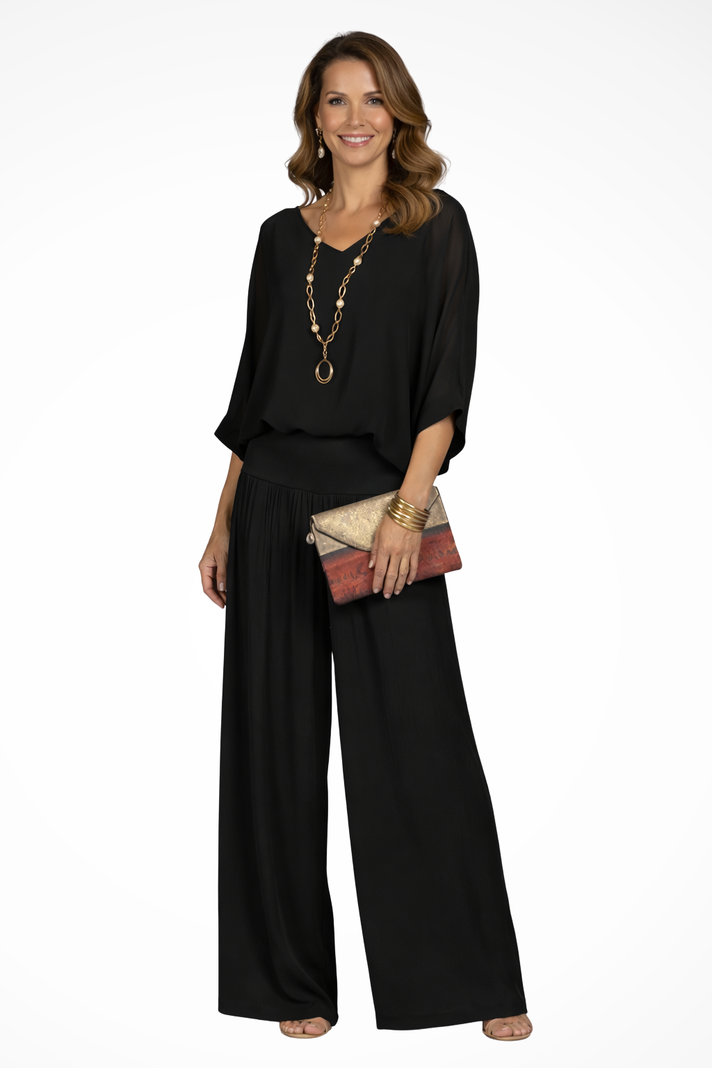Margo | Women Elegant Layered Top and Wide Leg Trousers 2 Piece Set