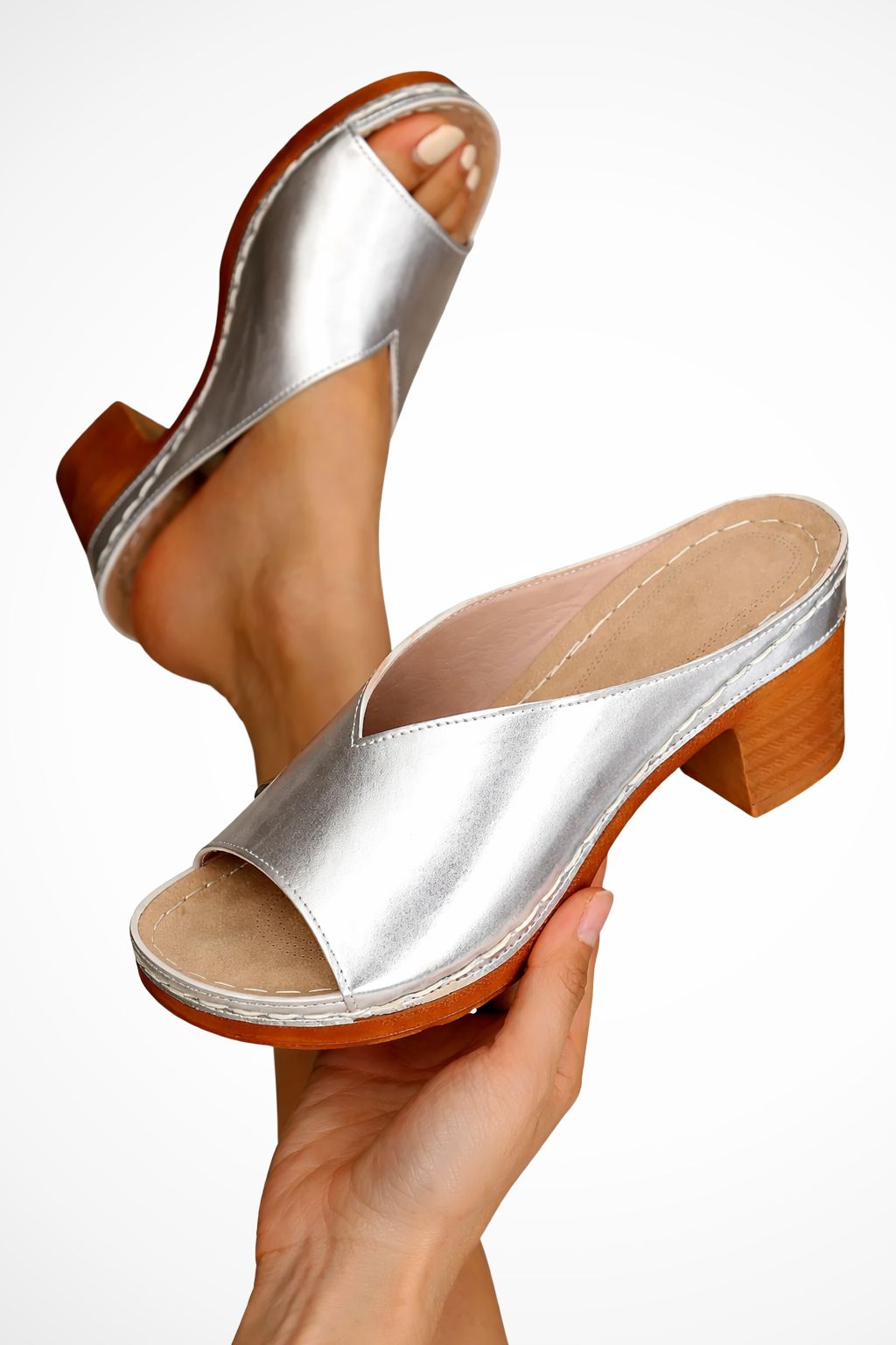 Rosa | Women Open Toe Slip On Block Heel Mules