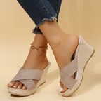 Tess | Women's Suede Cross Strap Espadrille Wedge Mule