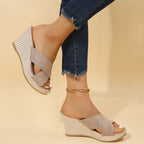 Tess | Women's Suede Cross Strap Espadrille Wedge Mule