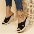 Tess | Women's Suede Cross Strap Espadrille Wedge Mule