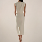 Stella | Women's White Padded Shoulder Midi Skirt Co-Ord Set