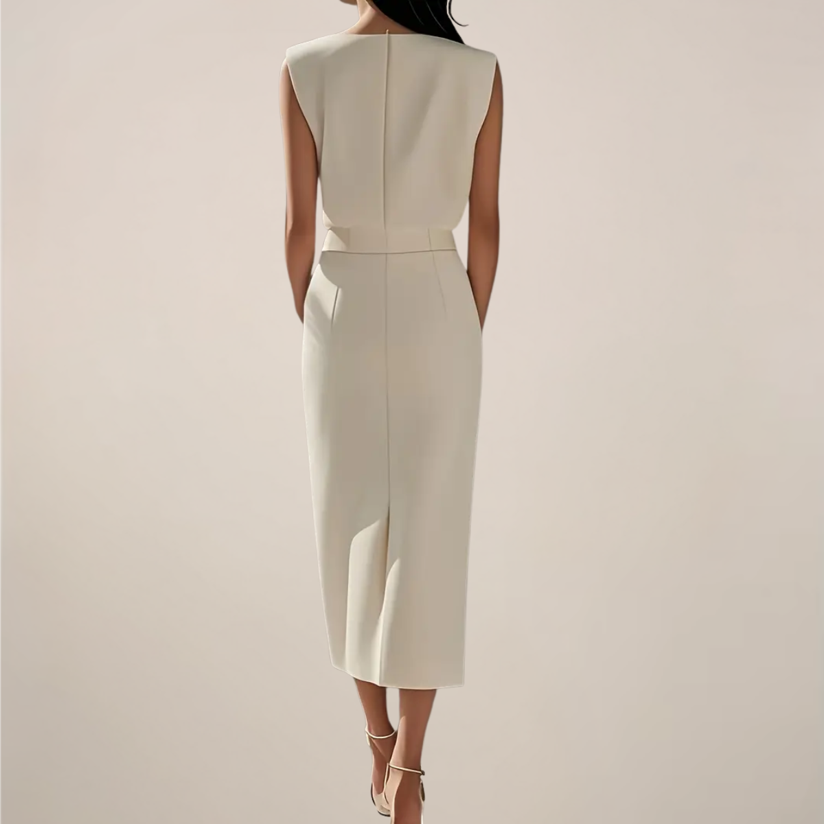 Stella | Women's White Padded Shoulder Midi Skirt Co-Ord Set